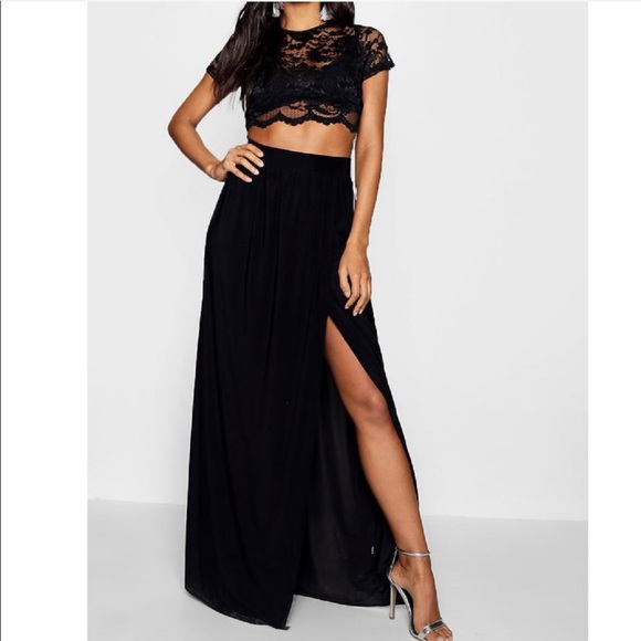 Black Lace Crop top Bralet And Maxi Skirt - Picture 3 of 6